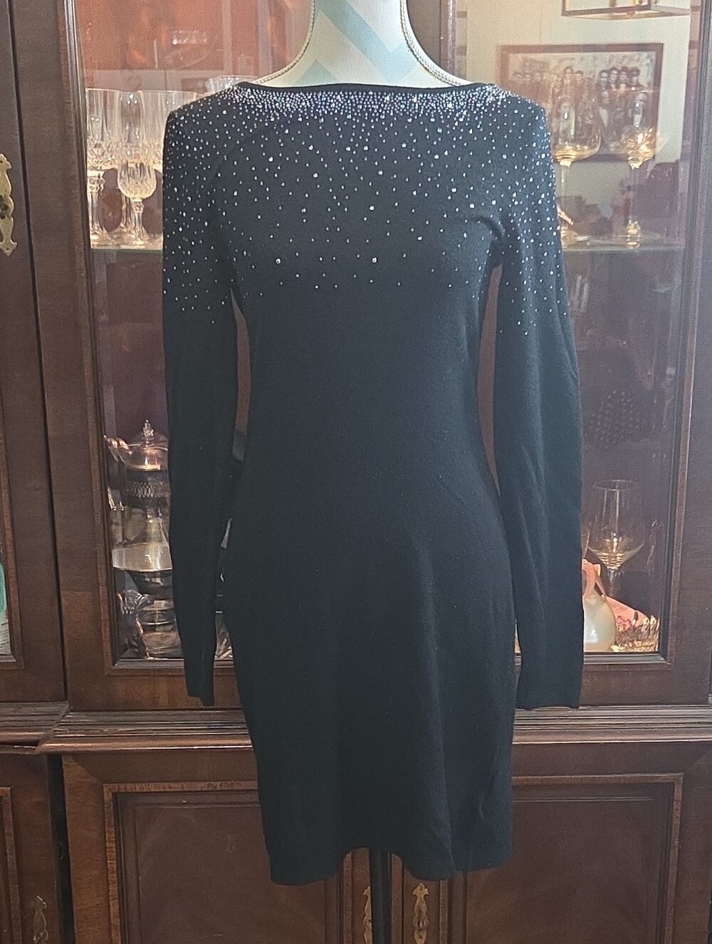 bebe Black Long Sleeve Top with Logo Trim - Picture 1 of 6
